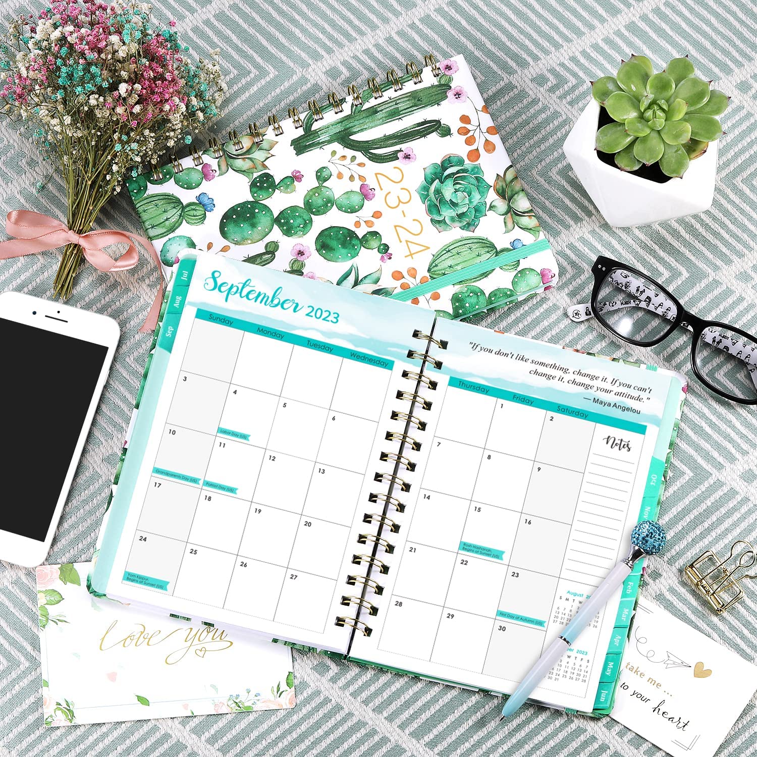 2023-2024 Planner - Planner 2023-2024, Weekly & Monthly Planner, Jul 2023 - Jun 2024, 8.5" x 6.4", Planner with Hardcover, Twin - Wire Binding, Monthly Tabs, Inner Pocket, Elastic Closure, Daily Organizer - Image 2